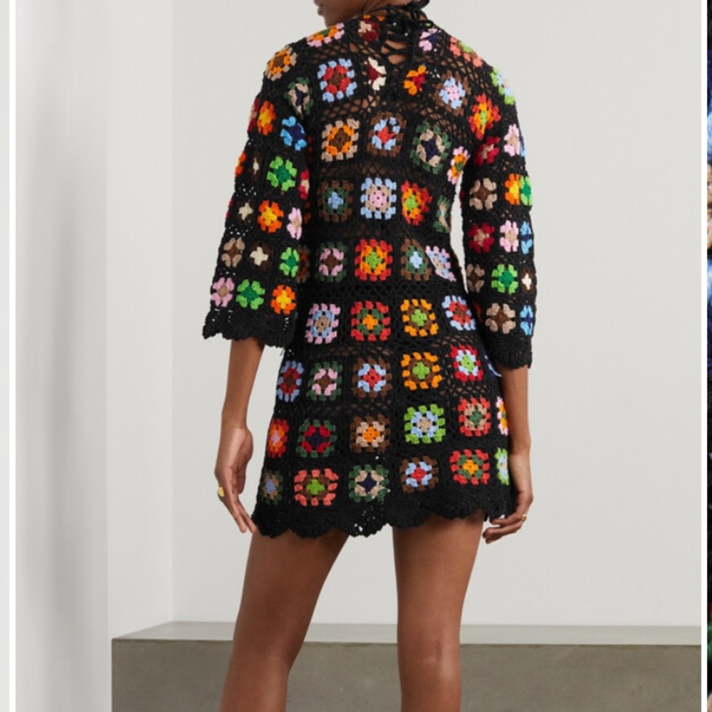 Alix Pinho***Black Crochet Flower Mini Dress***Small $858 - Picture 11 of 15